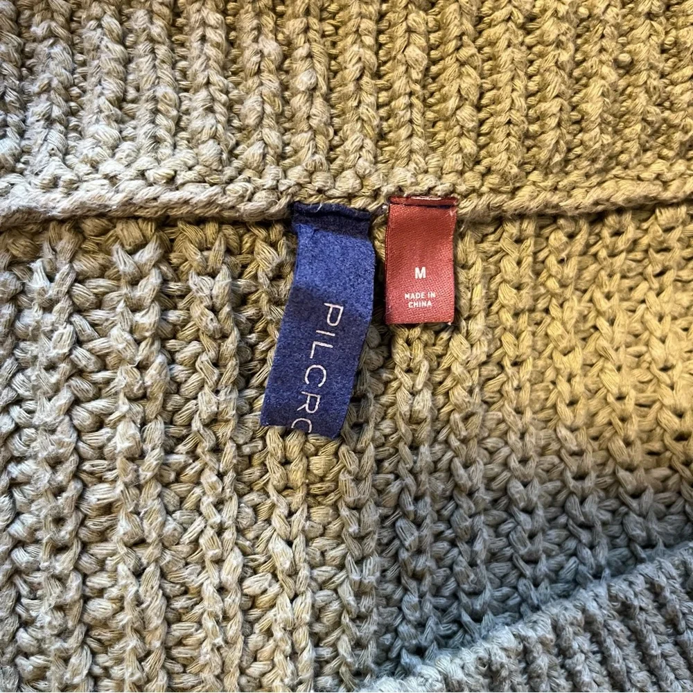 Pilcro Anthropologie Chunky Knit Balloon Sleeve Cotton Sweater Olive Green Med